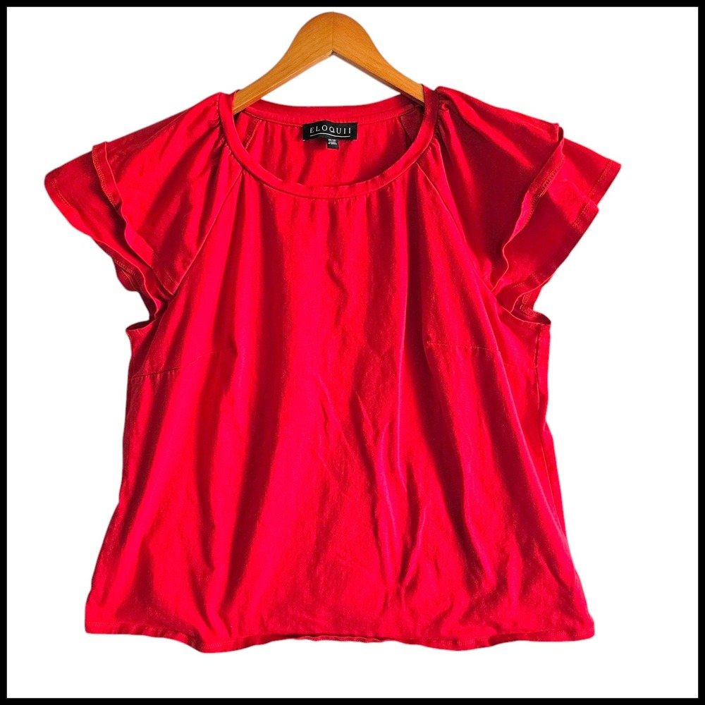 Eloquii Ruffle Sleeve Top Plus Size Blouse Casual Everyday‎ Red 18/20 Plus